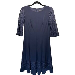 Jessica Howard Women's Navy Blue Lace Trimmed Fit‎ and Flare Dress